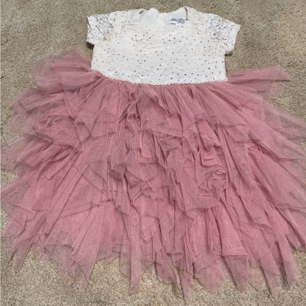 3T Pink and White Pearl and Lace Dress